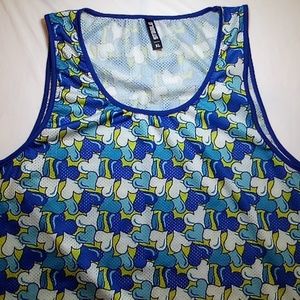 Steele, Size XL, Blue/White/Yellow Heart pattern, Mesh Tank Top